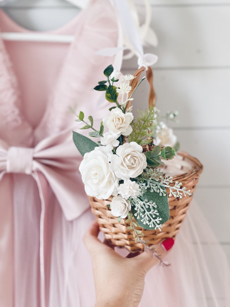 Blush flower girl Basket Flower girl basket Wedding decor flower girl basket with flowers