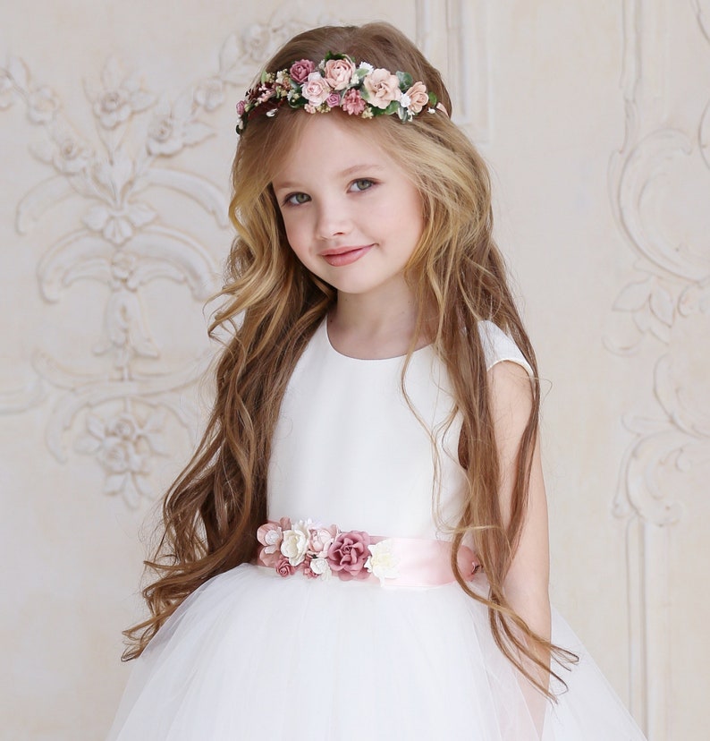 Flower girl crown Wedding Flower crown Dusty rose flower Etsy