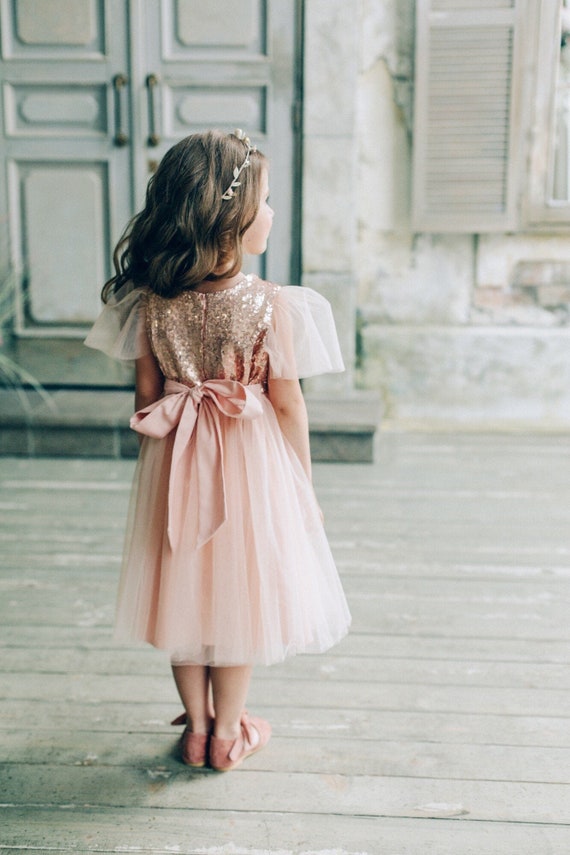 pink sequin flower girl dress