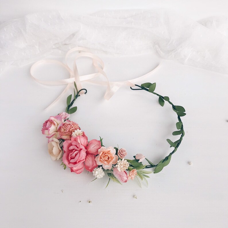 Flower girl crown Coral flower girl headpiece flower girl Etsy