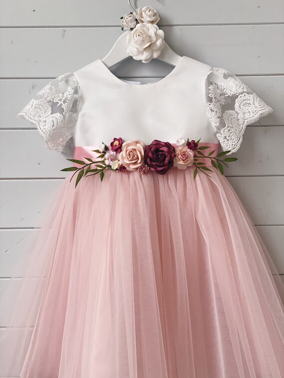 blush sash for flower girl dress