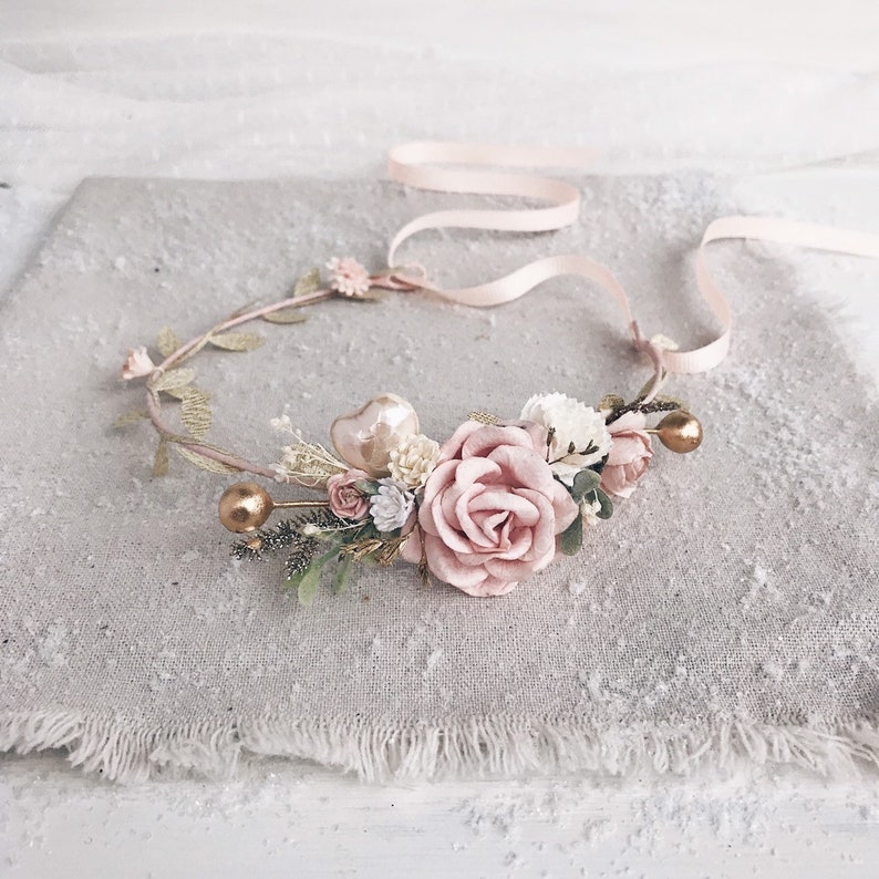 Flower girl crown Gold Flower crown flower girl headband Etsy