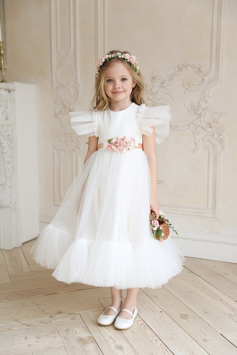 Flower girl dress Dusty rose girl dress Tulle blush flower Etsy