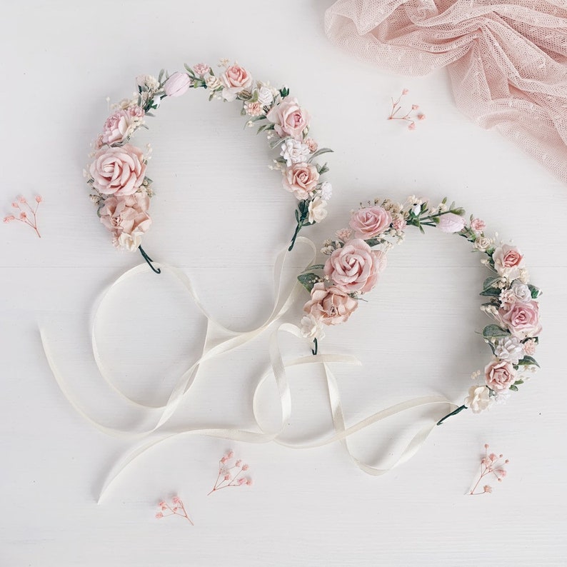 Flower crown Pink flower girl crown Flower girl crown blush Etsy