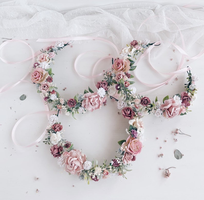 Flower girl crown Wedding Flower crown Dusty rose flower Etsy