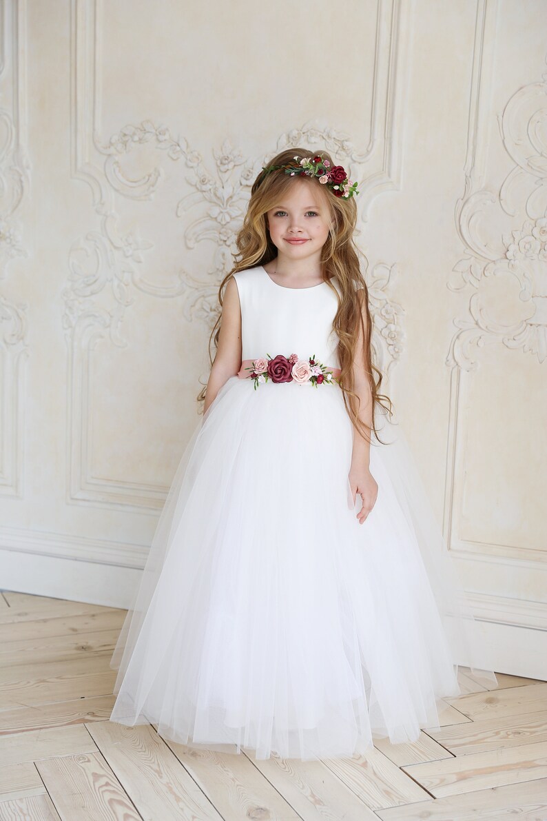 Flower girl dress White flower girl dress tulle Ivory flower Etsy