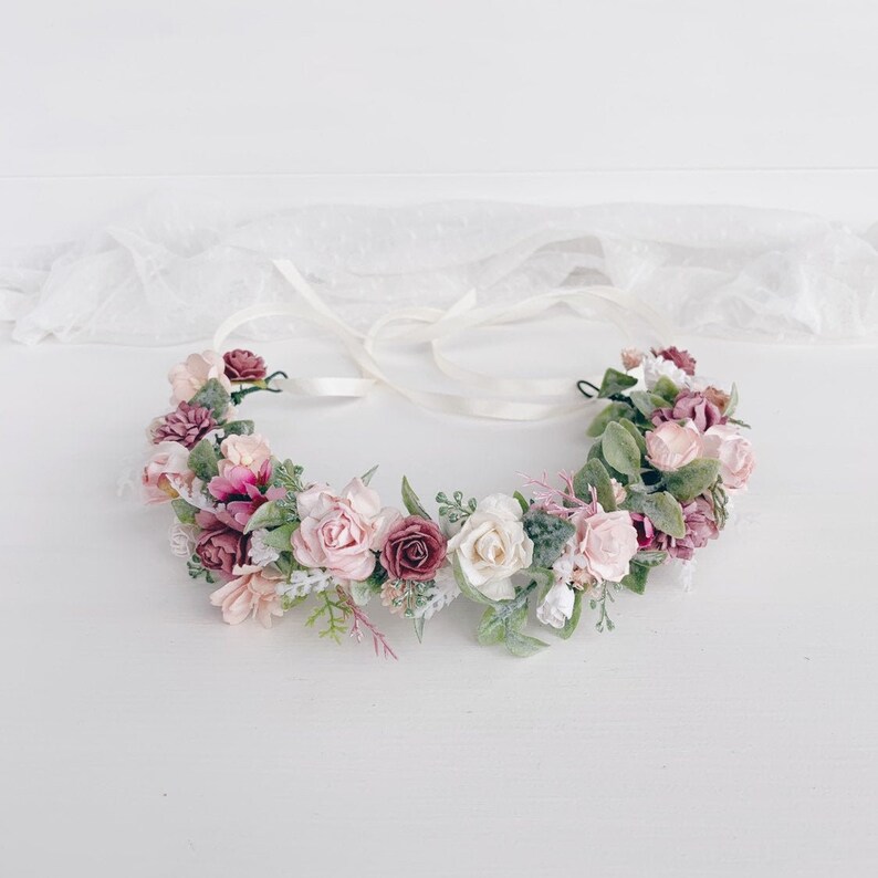 Flower girl crown Wedding Flower crown Dusty rose flower Etsy