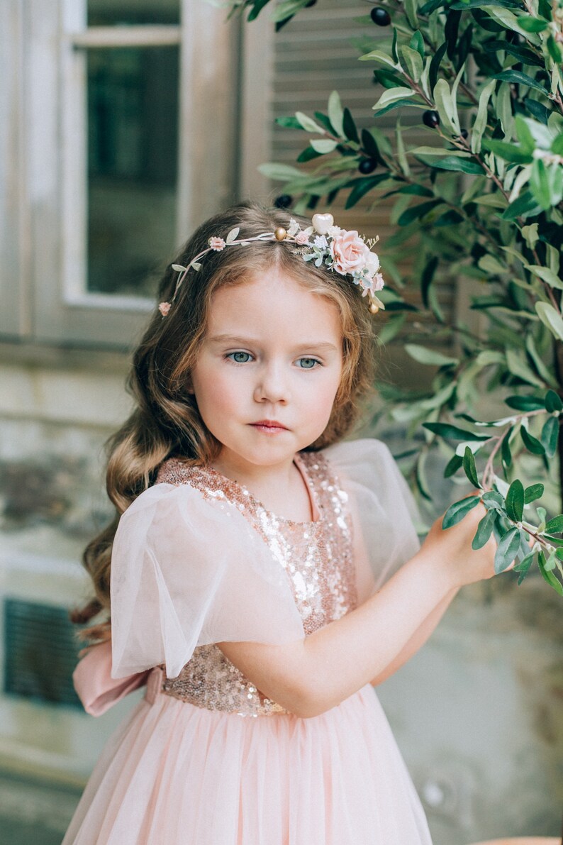Flower Girl Crown Flower Girl Crown Blush Wedding Flower Etsy