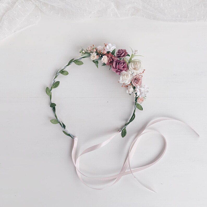 Flower Girl Crown Dusty Rose Flower Crown Wedding Flower Etsy