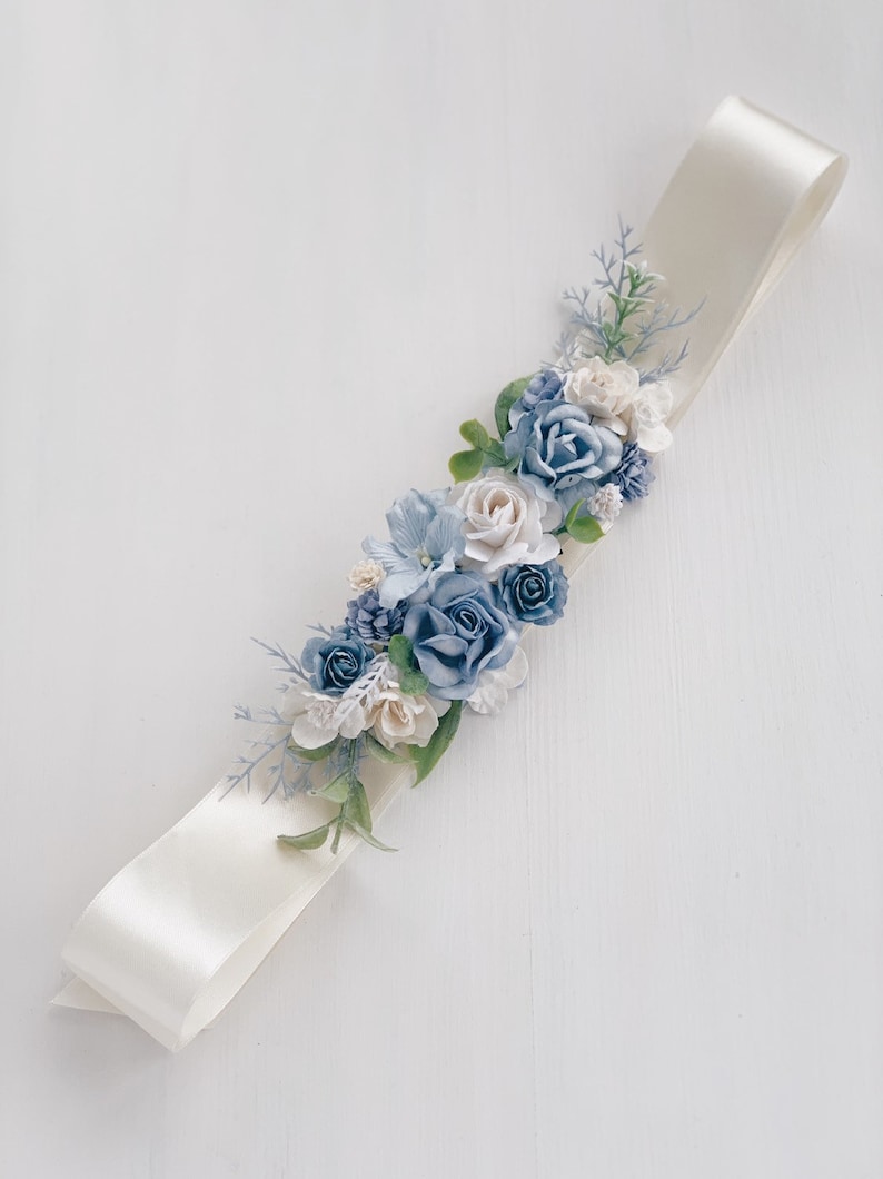 Blue Flower sash belt Flower Sash belt Flower girl dress Wedding sash