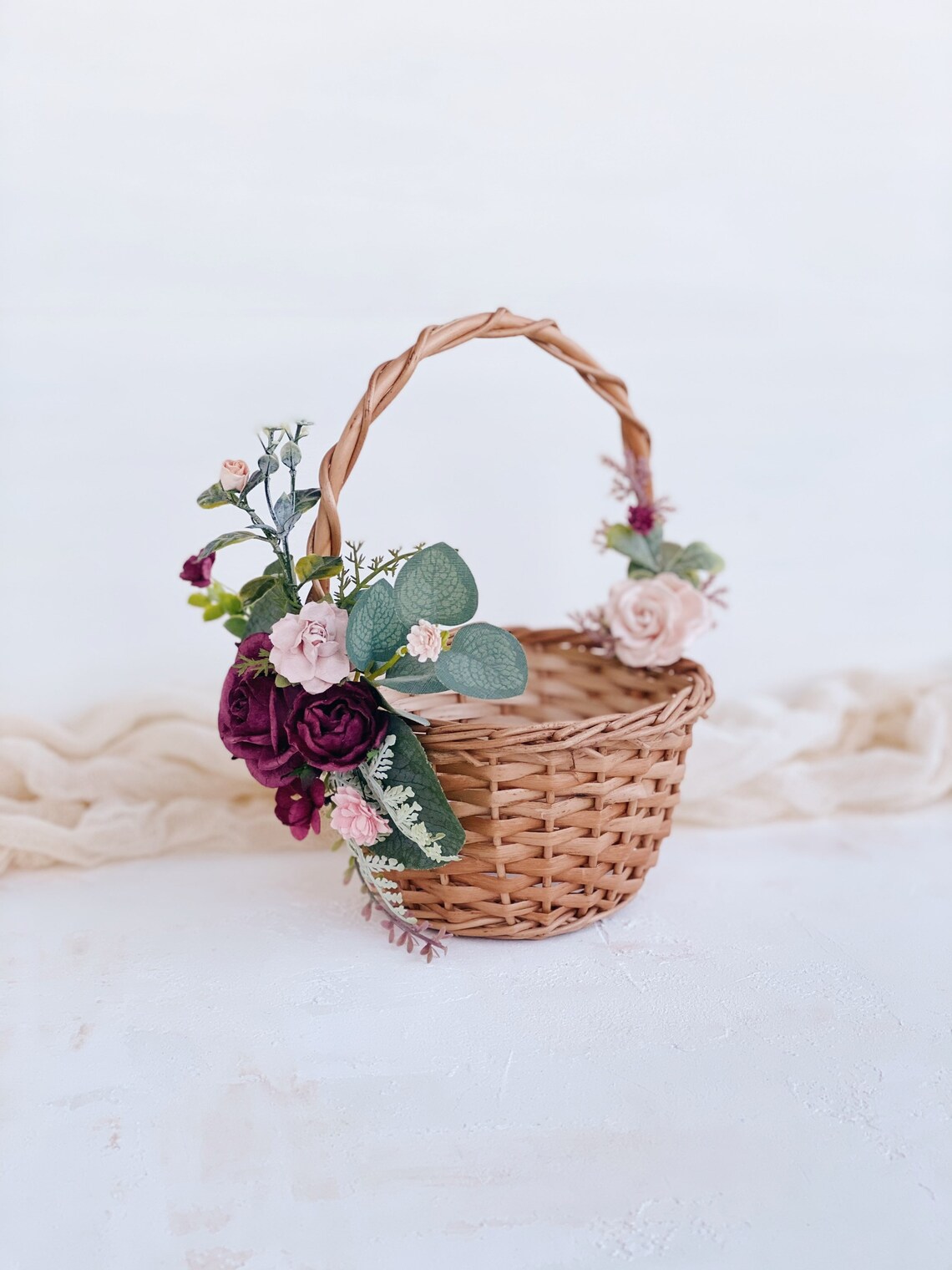 Flower girl basket Burgundy flower girl Basket flower girl Etsy