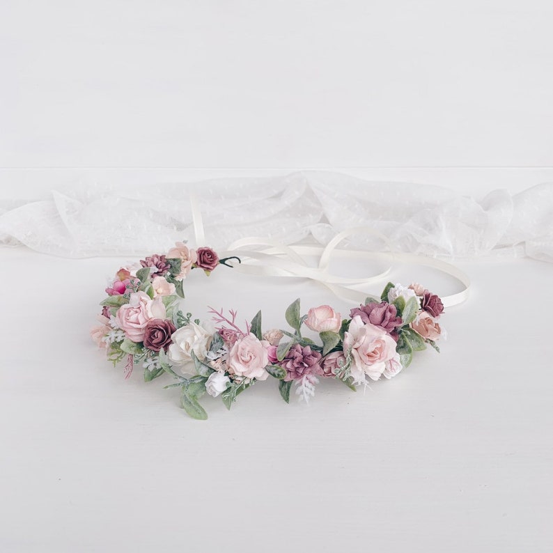 Flower girl crown Wedding Flower crown Dusty rose flower Etsy