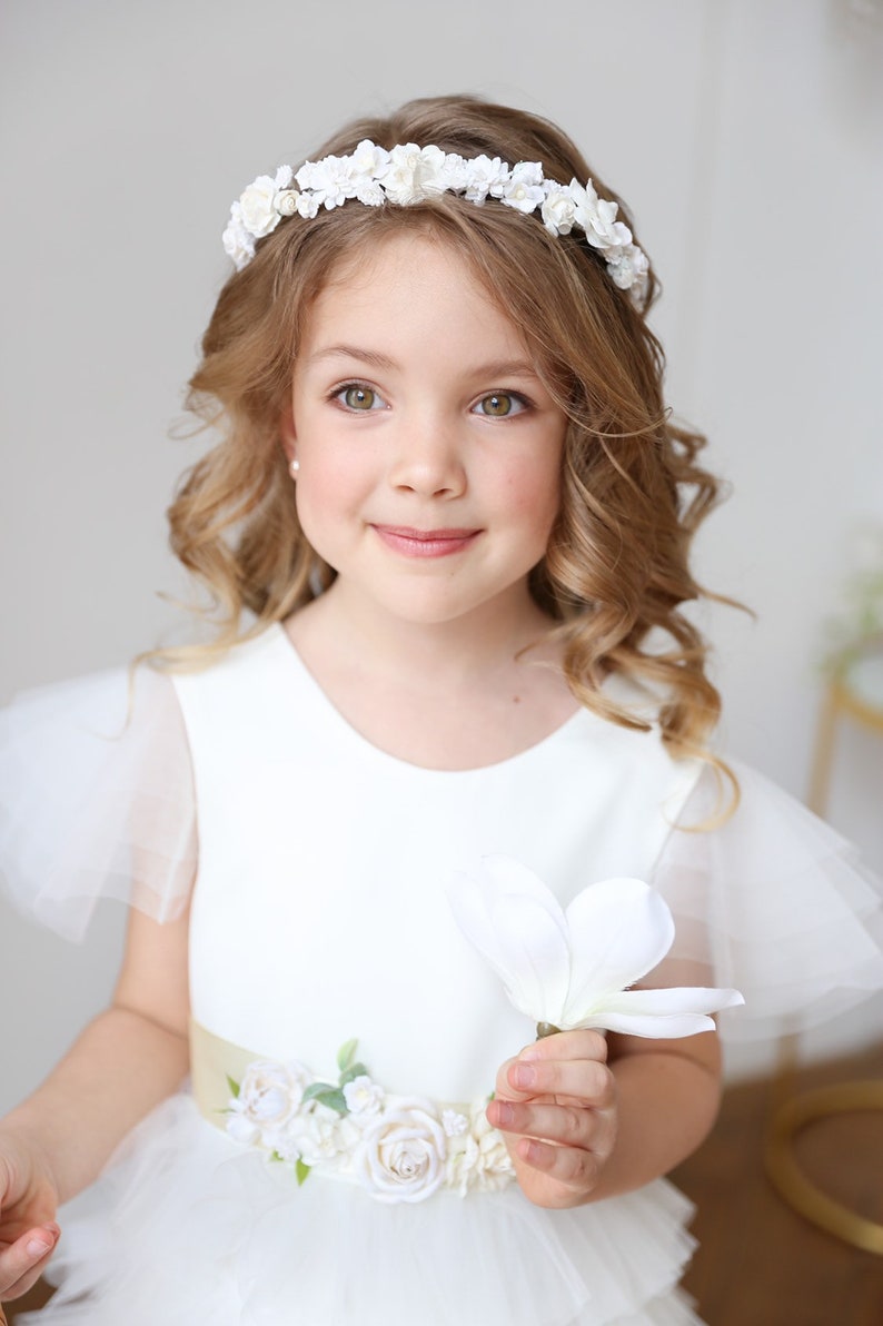 Flower girl crown White Flower girl crown First Communion Etsy
