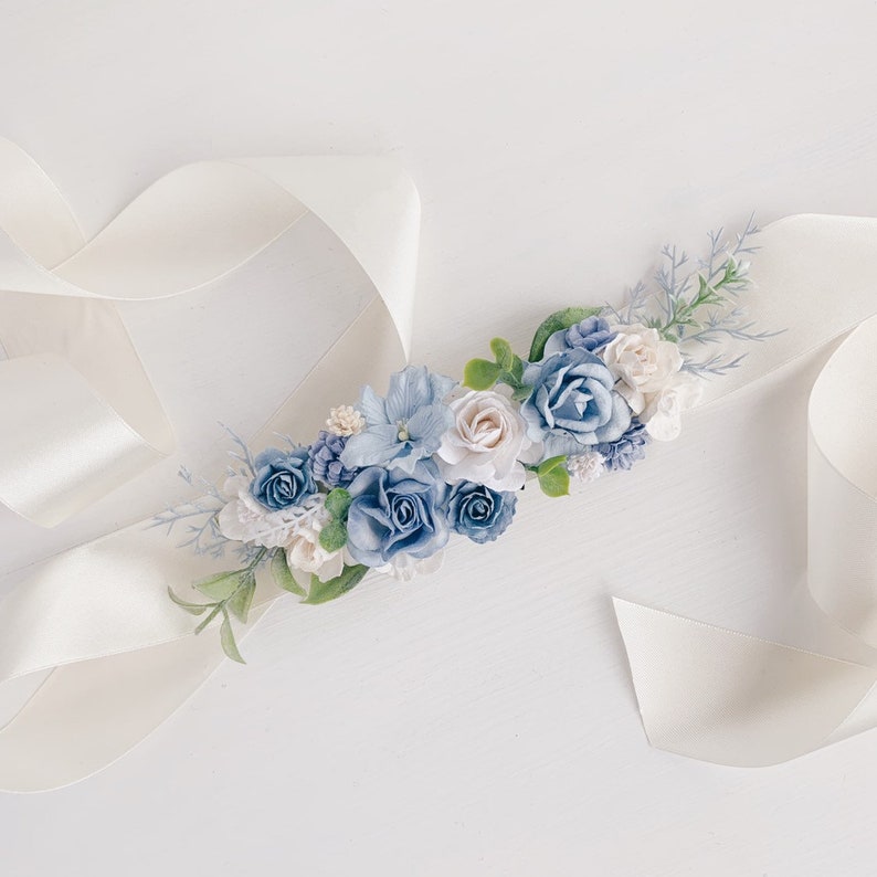 Blue Flower sash belt Flower Sash belt Flower girl dress Wedding sash