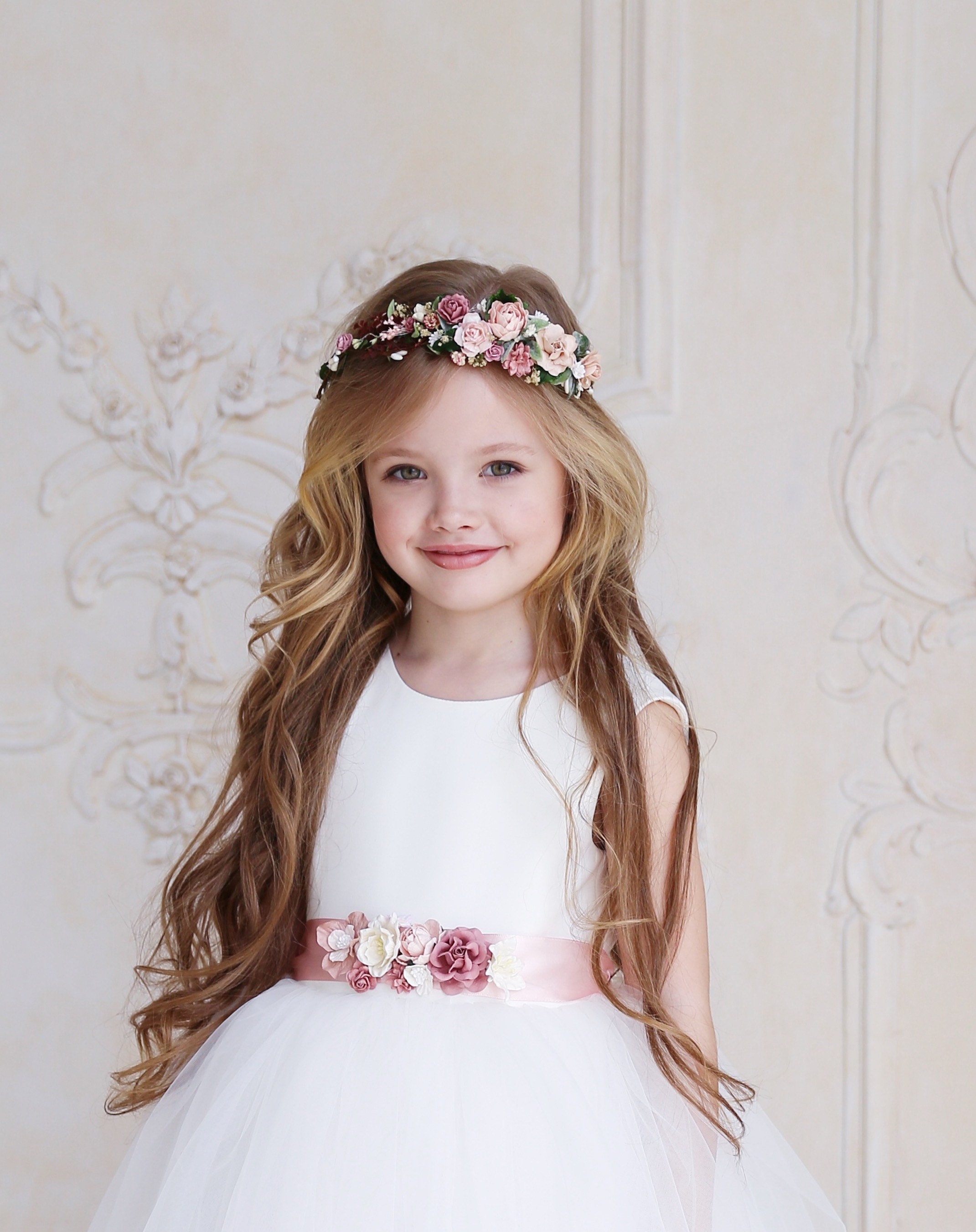 Flower girl crown Wedding Flower crown Dusty rose flower Etsy