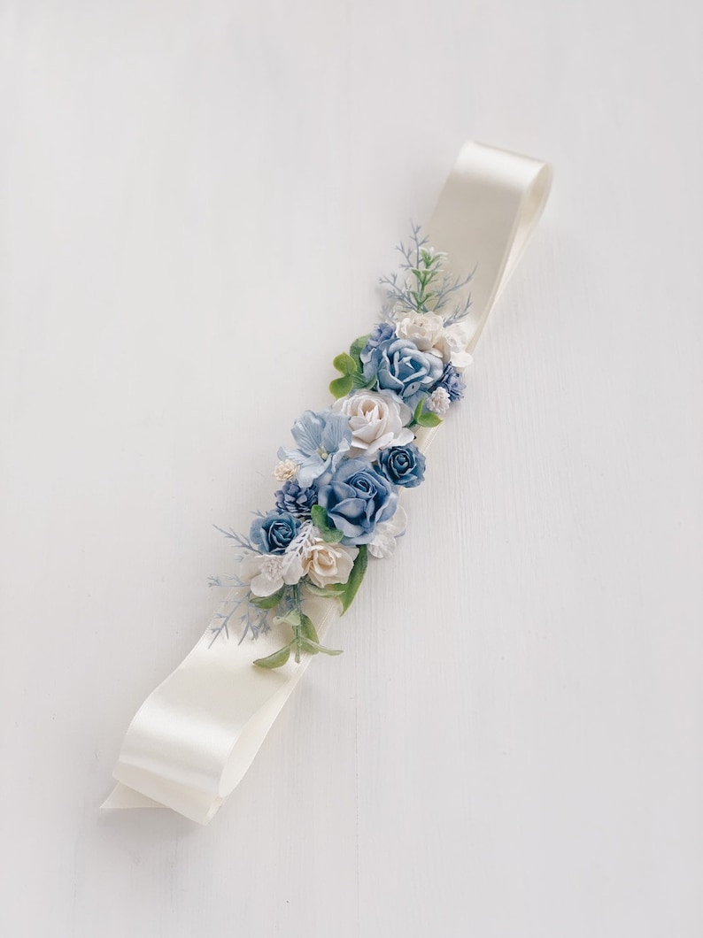 Blue Flower sash belt Flower Sash belt Flower girl dress Wedding sash