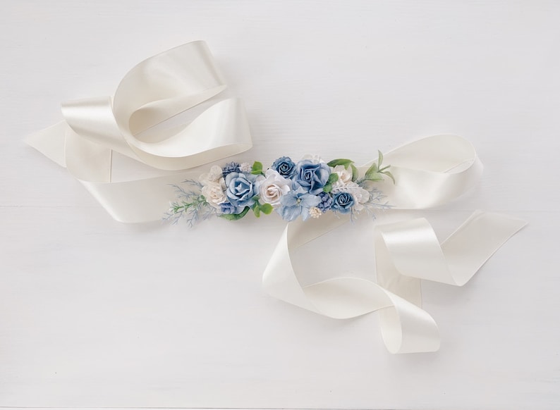Blue Flower sash belt Flower Sash belt Flower girl dress Wedding sash