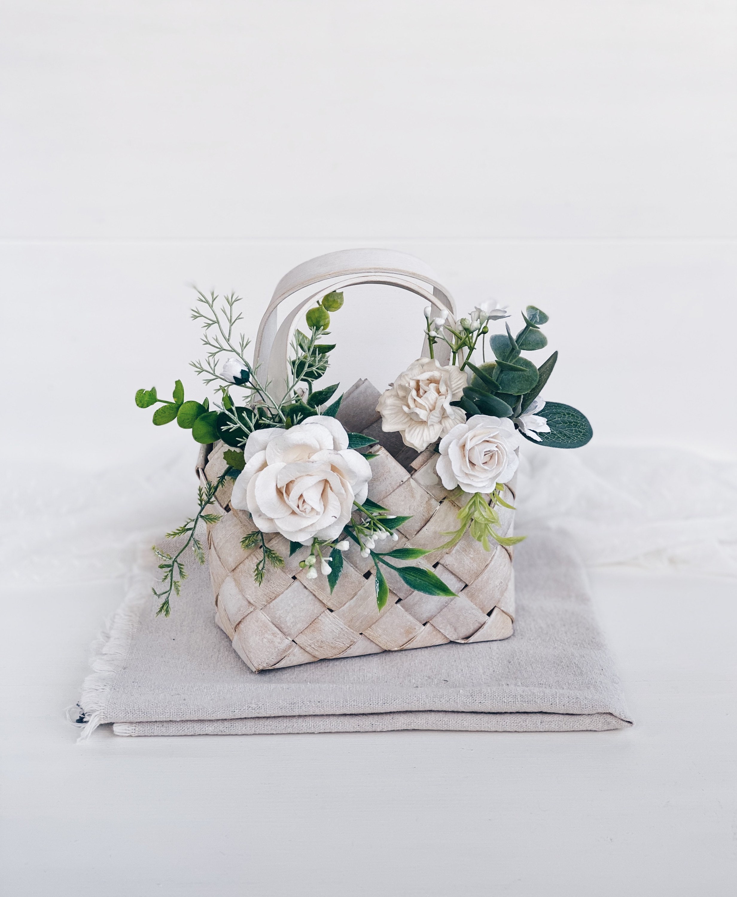 Flower girl basket flower girl basket with WHITE flowers Etsy