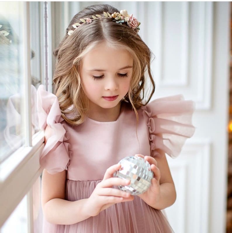 Flower girl dress Dusty rose girl dress Tulle blush flower Etsy