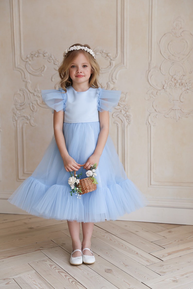 Flower girl dress BLUE flower girl dress White flower girl Etsy