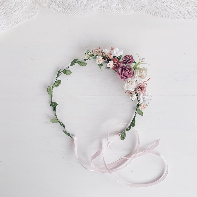 Flower Girl Crown Dusty Rose Flower Crown Wedding Flower Etsy