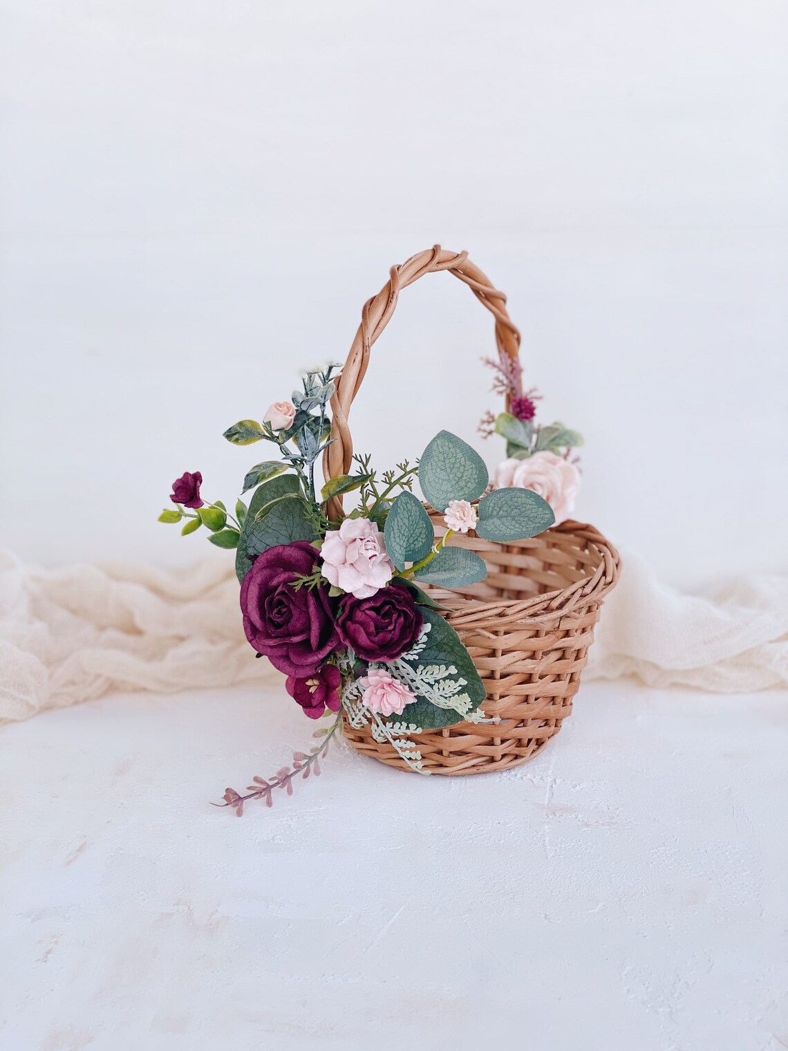 Flower girl basket Burgundy flower girl Basket flower girl Etsy
