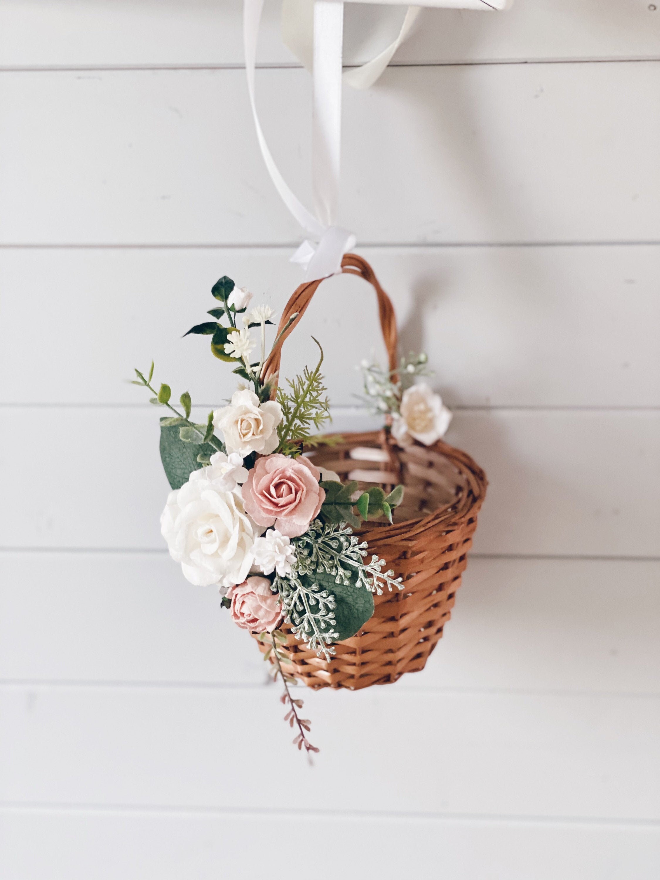 Blush flower girl basket and ring bearer pillow blush basket and pillow set rustic flower girl basket flower girl basket blush