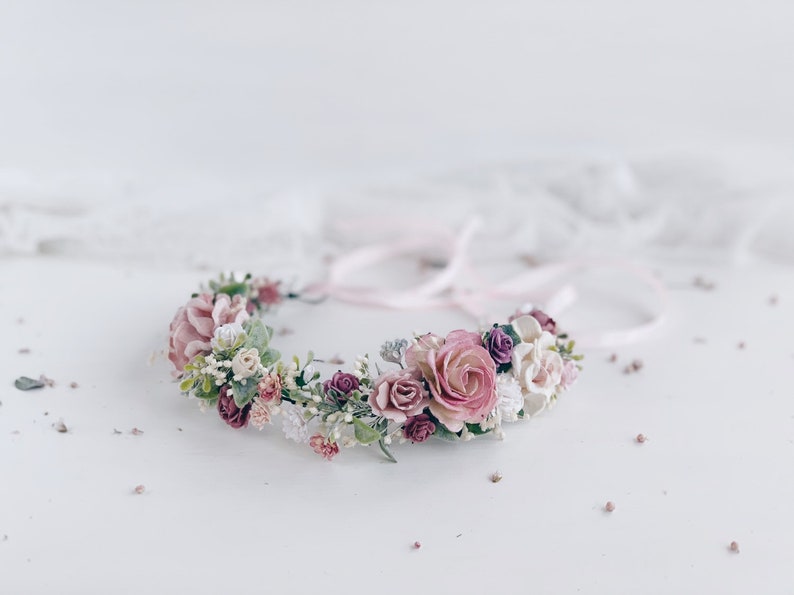 Flower girl crown Wedding Flower crown Dusty rose flower Etsy