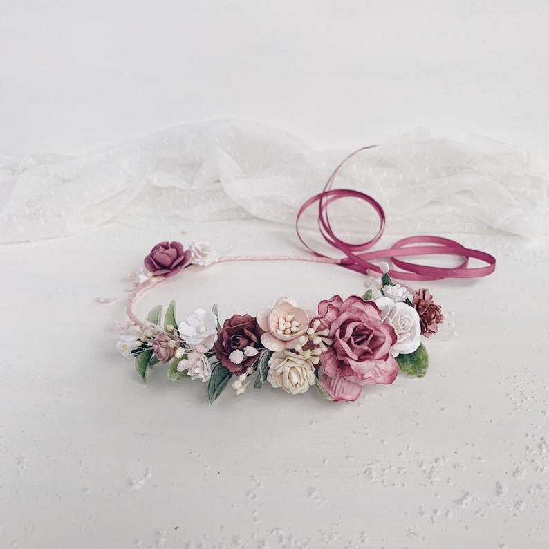 Flower girl crown Dusty rose Flower crown Mauve flower Etsy