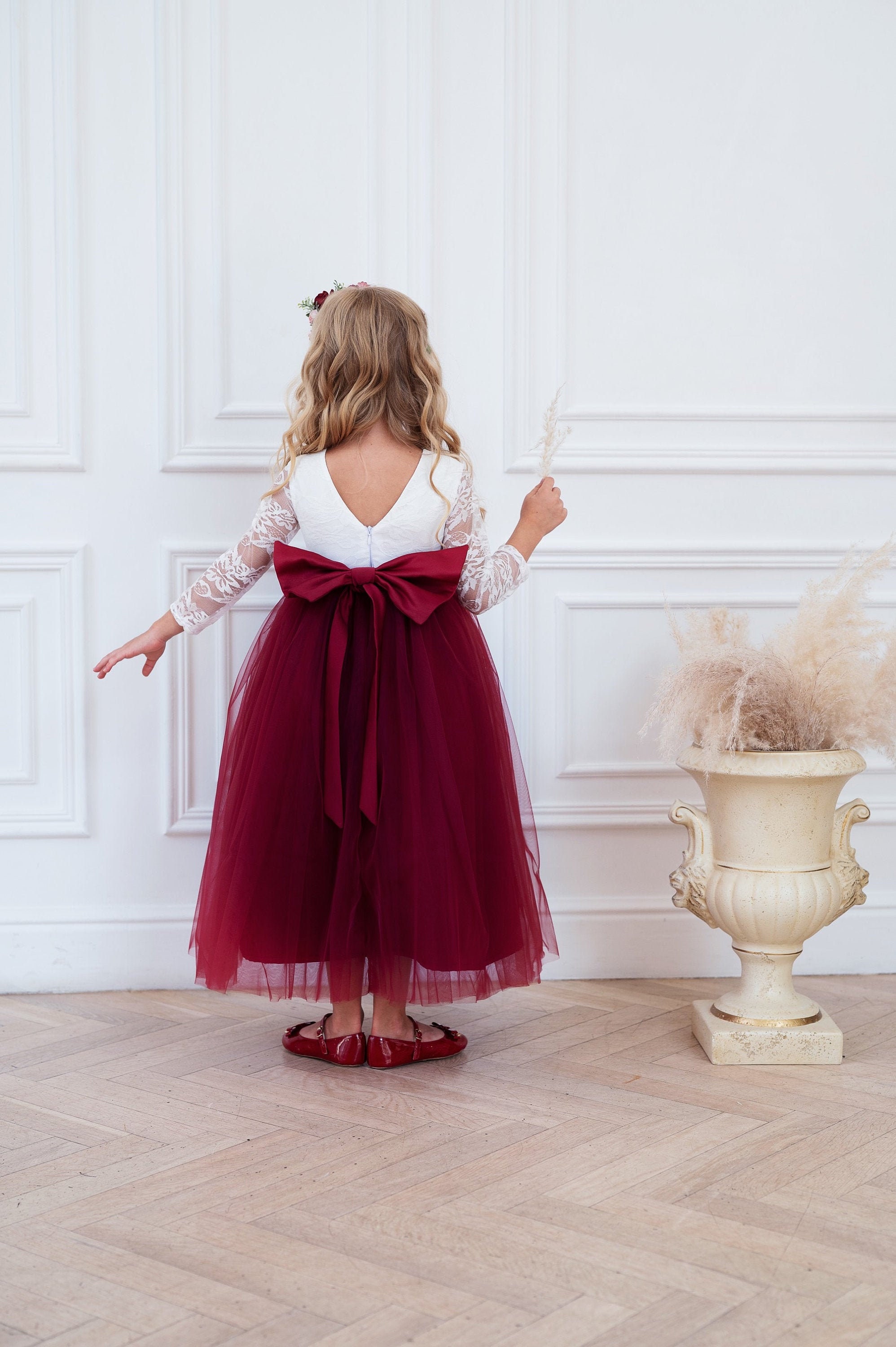 Flower girl dress Burgundy flower girl dress Long sleeve Etsy