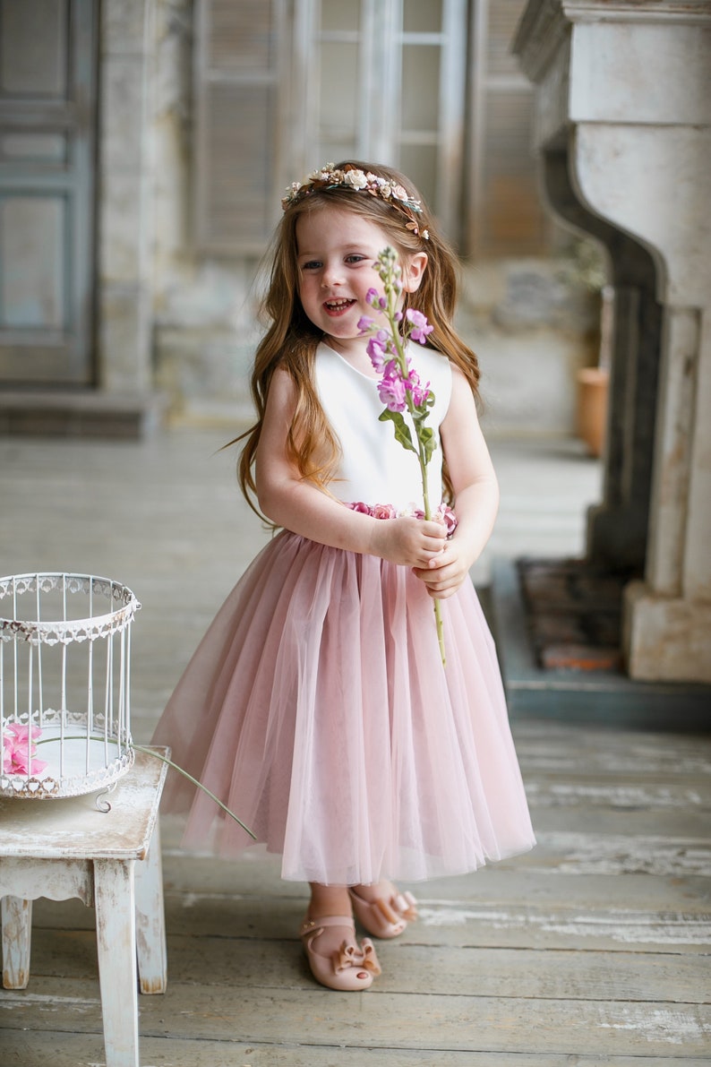 dusty rose pink flower girl dresses