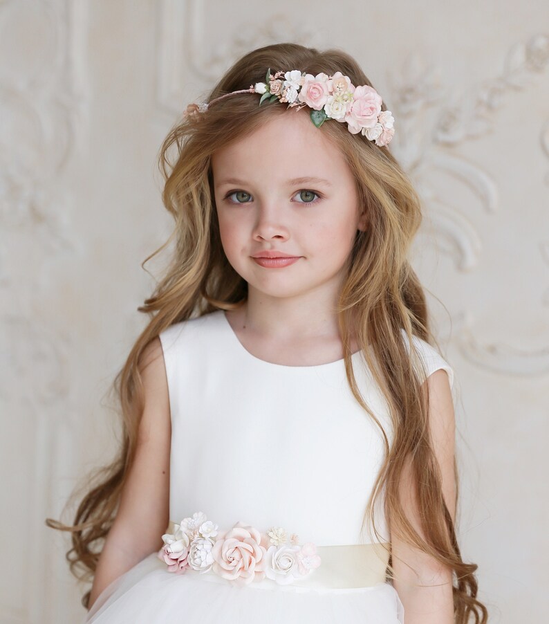 Flower girl crown Blush flower girl crown Wedding Flower Etsy