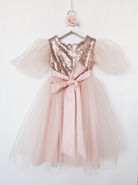 rose gold sequin flower girl dress