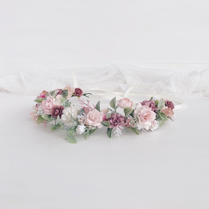 Flower girl crown Wedding Flower crown Dusty rose flower Etsy