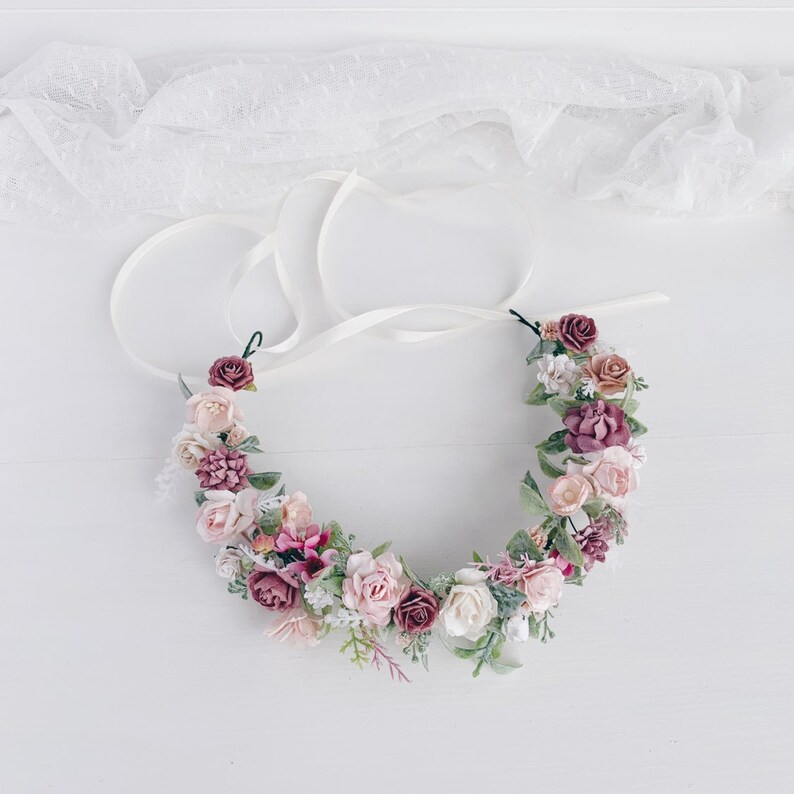 Flower girl crown Wedding Flower crown Dusty rose flower Etsy