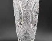Sale 15 -20 Off Entire Order LARGE 10 quot Vintage Mid Century Modern Hofbauer Byrdes (Birds) Leaded Crystal Clear Glass Vase Sawtooth Edge