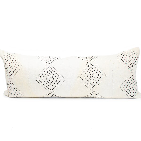 Extra Long Cream Diamond African Mudcloth Lumbar Pillow Cover | 14x34 | Mai