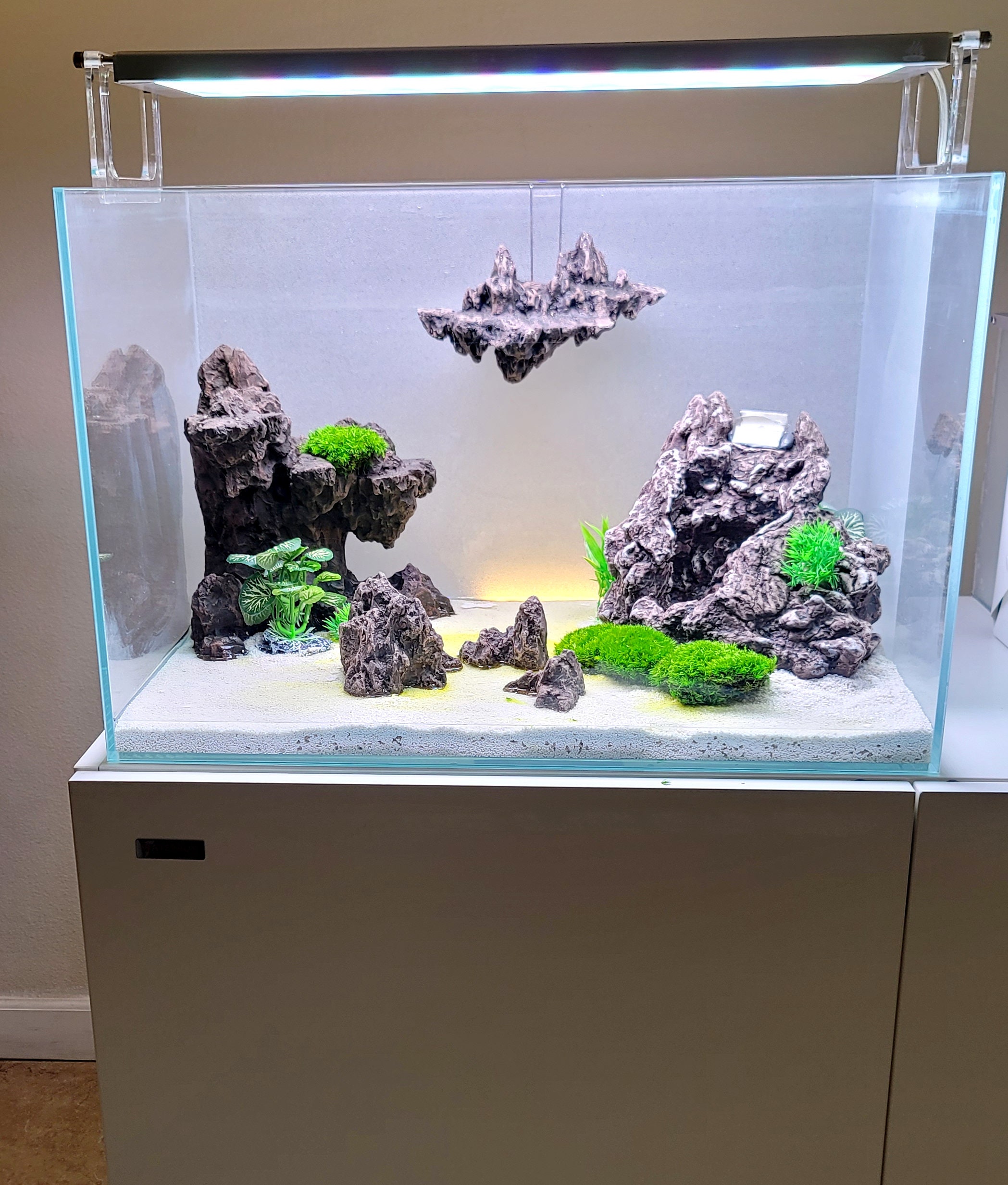 Aquascape Decor WATERFALL With Floating Castle Shape Aquarium