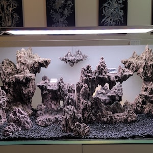 Aquarium ULTIMATE DOUBLE WATERFALL with Floating castle and Mountain Aquascape decor 2-250 Gallons