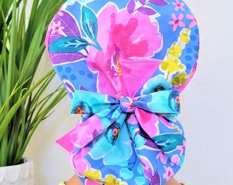 Protect Hair with Satin Lined Scrub Cap Floral Satin Lined Scrub Cap Ponytail Medical Cap with Buttons Option Anti-Frizz Adjustable Tie Back