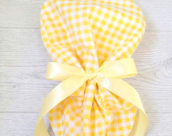 Gingham Yellow/White Satin Lined Ponytail Scrub Cap, Protect Hair with Satin Lining, Nurse/Doctor/Surgical Hat, Anti-frizz scrub Cap, Scrubs