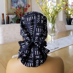 Protect Hair w/Satin Lined Scrub Cap. Buttons Option, Size See Description, Nurse/Surgical/Doctor Cap, Ankara Fabric, Ponytail Scrub Hat
