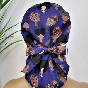Protect Hair w/Satin Lined Scrub Cap. Buttons Option, Size Option See Description, Nurse/Surgical/Doctor Cap, Medical Ponytail Scrub Cap