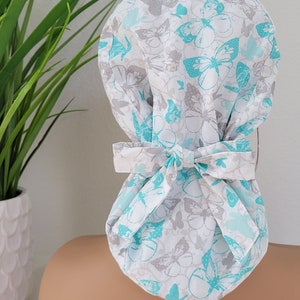 Butterfly Ponytail Scrub Cap: Satin-Lined Cotton Nurse Cap