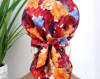 Protect Hair with Satin Lined Scrub Cap, Fall Leaves Satin-Lined Ponytail Scrub Cap: Nurse Doctor Surgical Hat