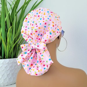 Small,Ponytail Scrub Hat: Satin Lined Cotton Nurse Cap with Buttons