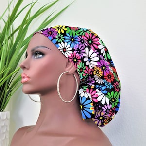 Satin Lined Scrub Cap: Ankara Fabric, Ponytail Option