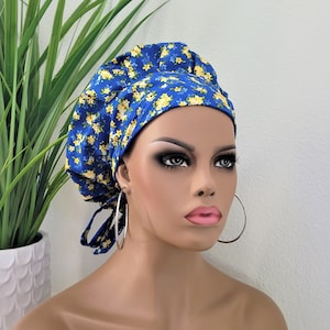 SATINIOR 8 Pieces Bouffant Caps with Buttons Sweatband Tie Back Bouffant  Turban Caps for Women Men