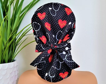 Protect Hair with Satin Lined Scrub Cap, Satin Lined Ponytail Scrub Cap: Nurse Doctor Medical Cap with Buttons
