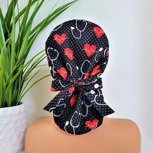 Small Ponytail Scrub Hat, Protect Hair w/Satin Lined Scrub Cap. Buttons Option, Nurse/Surgical/Doctor Cap, Women Satin Lined Scrub Hats